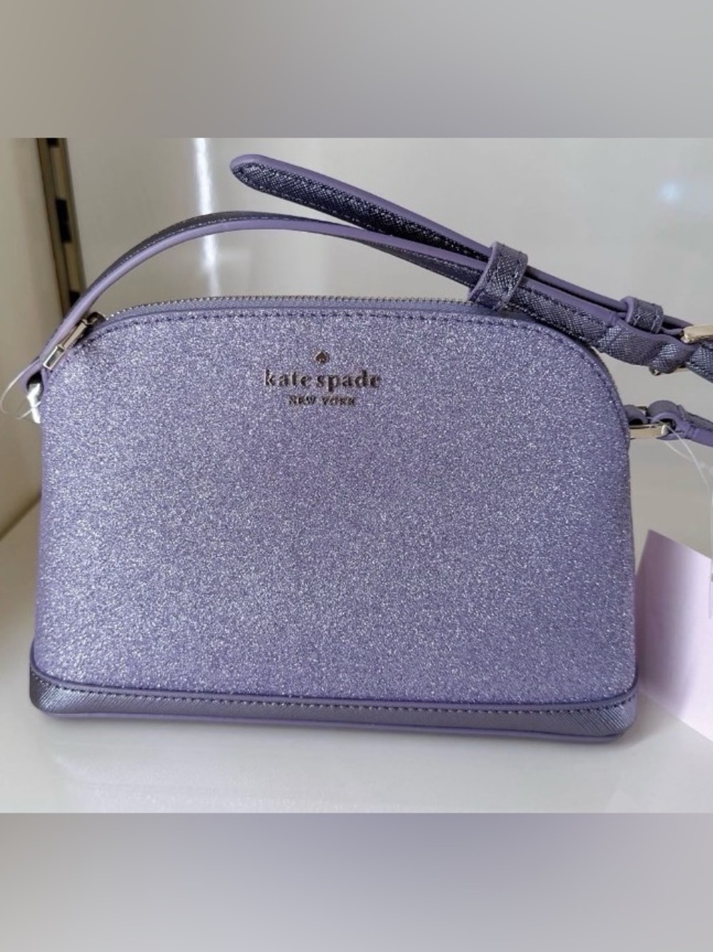 Kate Spade Tinsel Glitter Top Zip Dome Crossbody Bag Lilac
